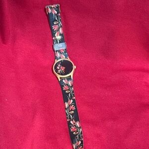 Floral Patterned Black Women's Watch